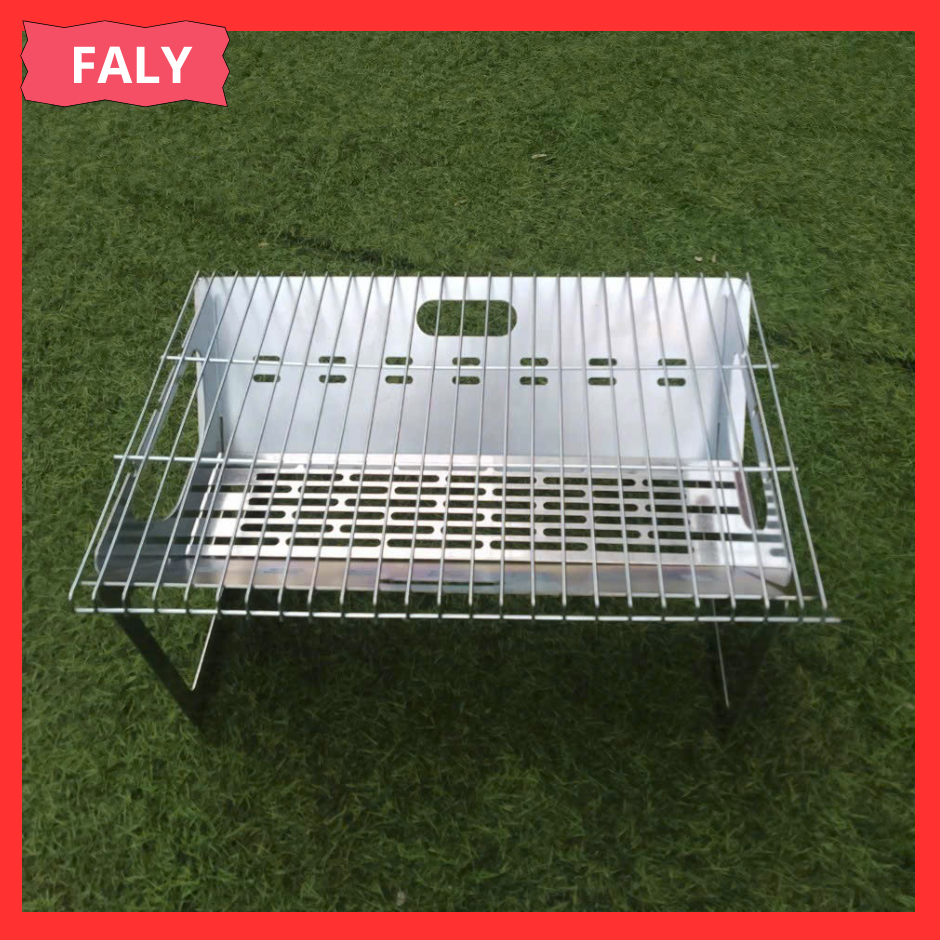 Bếp nướng than hoa gấp gọn mini, bếp nướng bbq dã ngoại chất thép không gỉ, kèm vỉ, khay đựng than, nướng thịt siêu ngon
