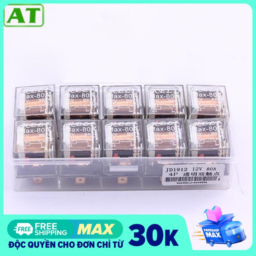 Hộp 10 Rơ Le 4 Chân 12V 80A sản xuất trên công nghệ hiện đại, chống chịu nước tốt