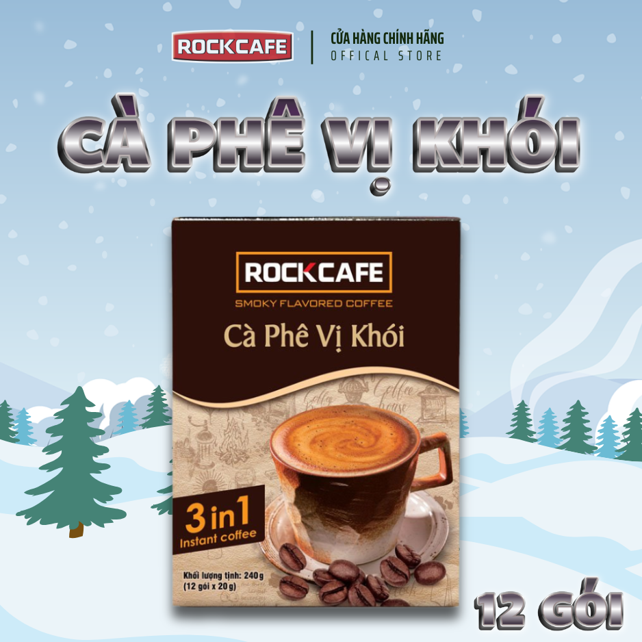 Rockcafe - Smoky Flavored Coffee - 3-in-1 Instant Coffee - Box of 12 Packs X 20Gr - Unique Flavor - Unbeatably Delicious