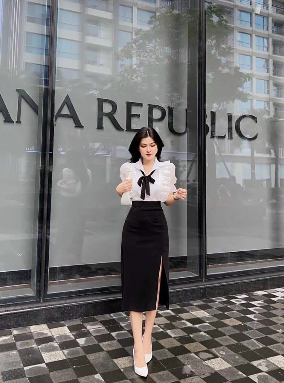 Sét áo 2 lớp bèo cài nút thật kèm chân váy siêu xinh