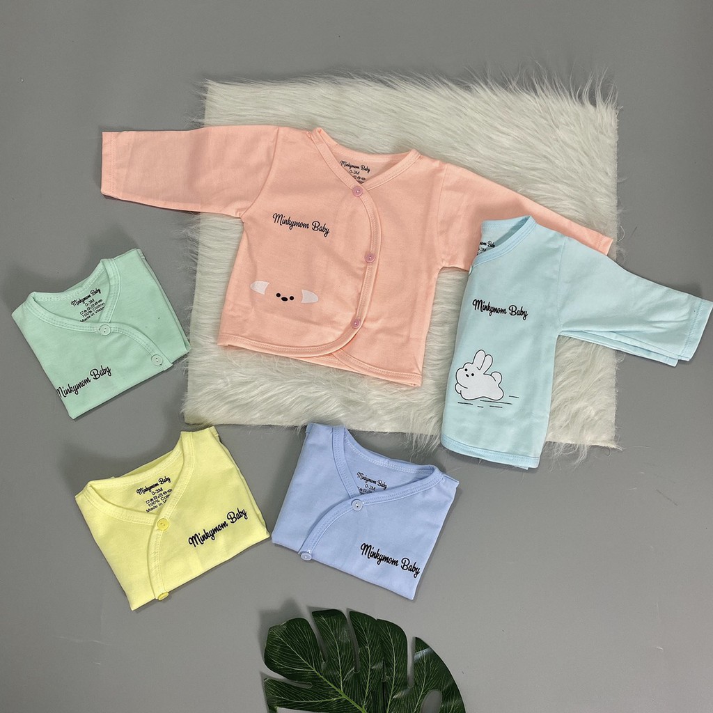 Áo dài tay Minky thỏ sơ sinh cổ tim cài chéo
