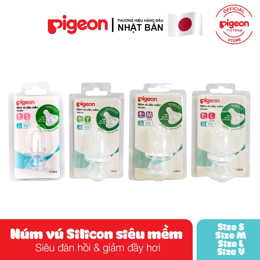 VỈ 2 NÚM TY PIGEON SIÊU MỀM CỔ HẸP ĐỦ SIZE S,M,L,LL