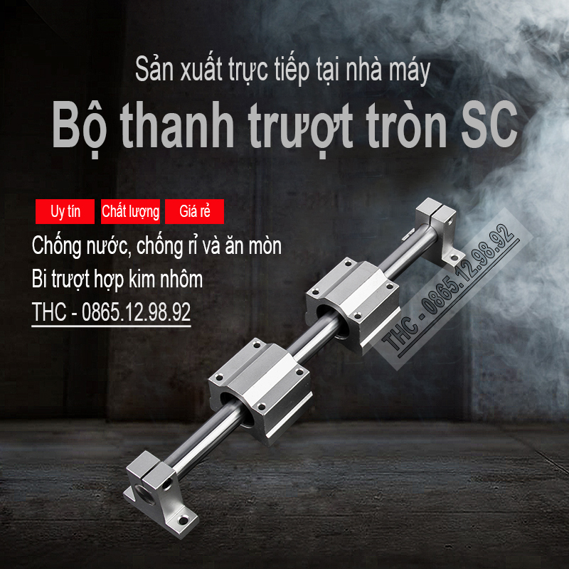 Bộ thanh ray trượt tròn phi 25mm (1 thanh SC25 dài 1,5 mét + 2 bi trượt SCS25UU + 2 gối đỡ SK25)