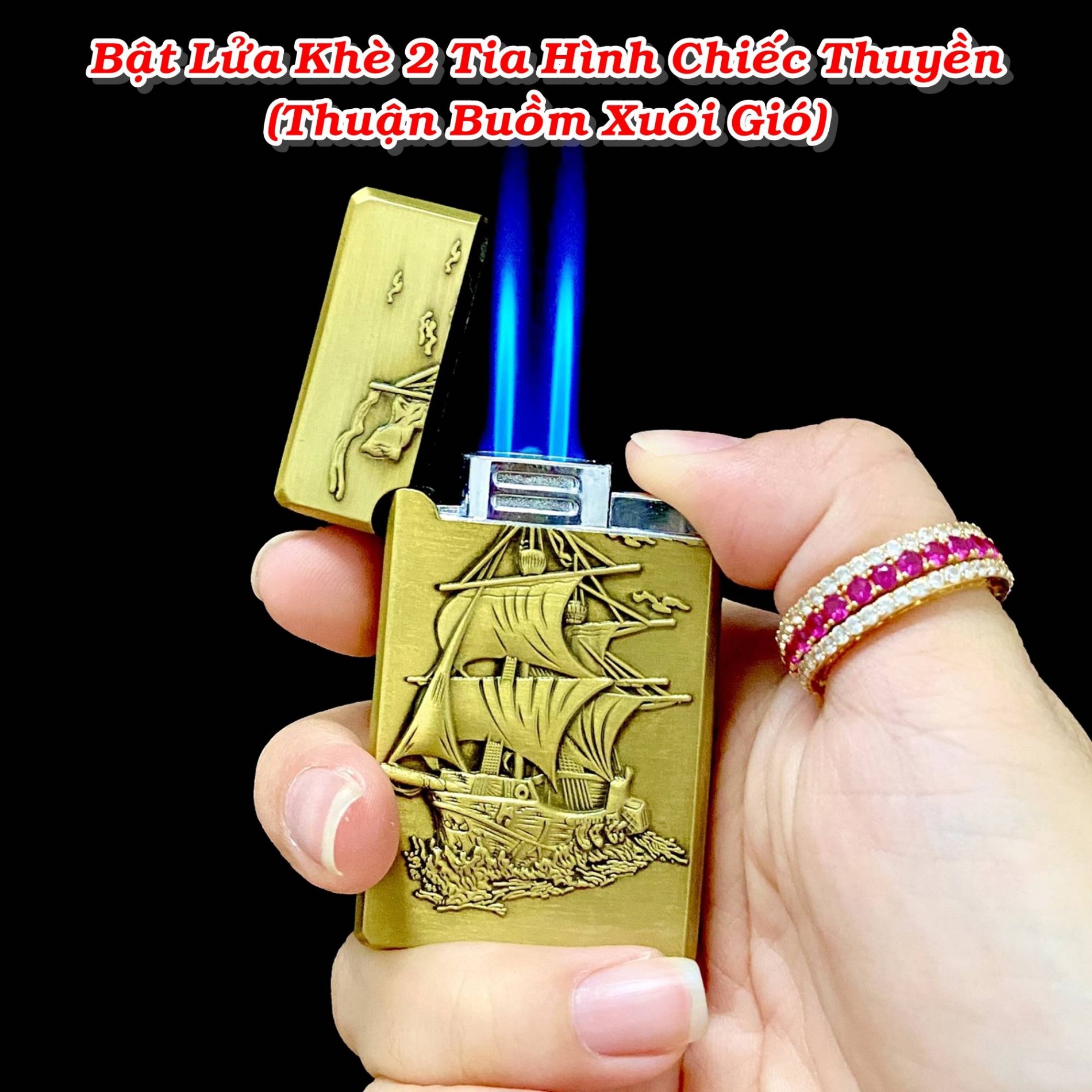 BẬT LỬA KHÈ BẤM NGANG 2 TIA HÌNH BÁT MÃ (MÃ ĐÁO THÀNH CÔNG) - (XÀI GAS)
