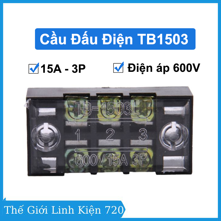 Cầu đấu điện tb-1503 điện áp 600v 15a 3p có ốc vít và tấm lắp chống rỉ