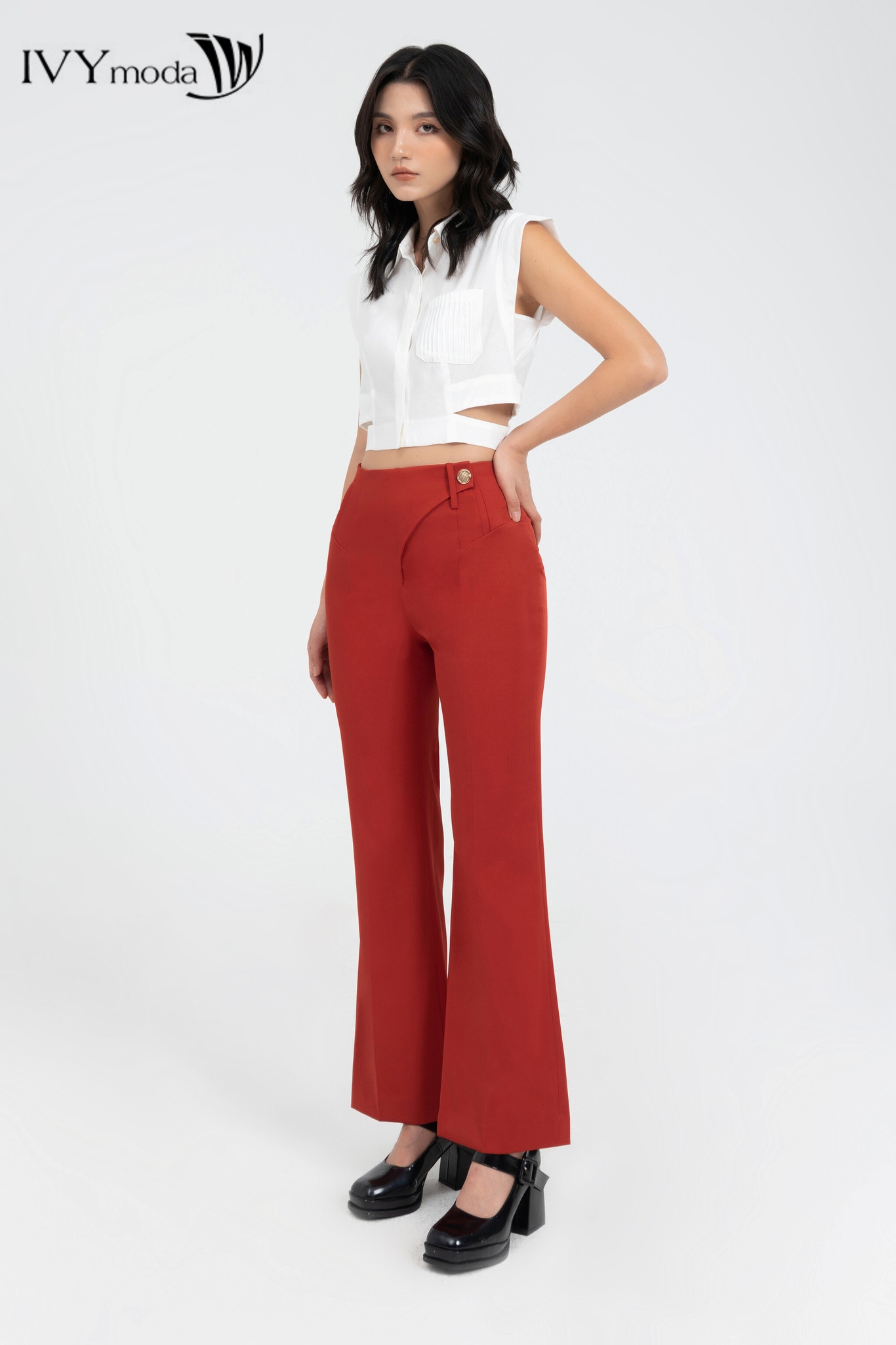 Áo croptop lụa tay hến IVY moda MS 16B9453