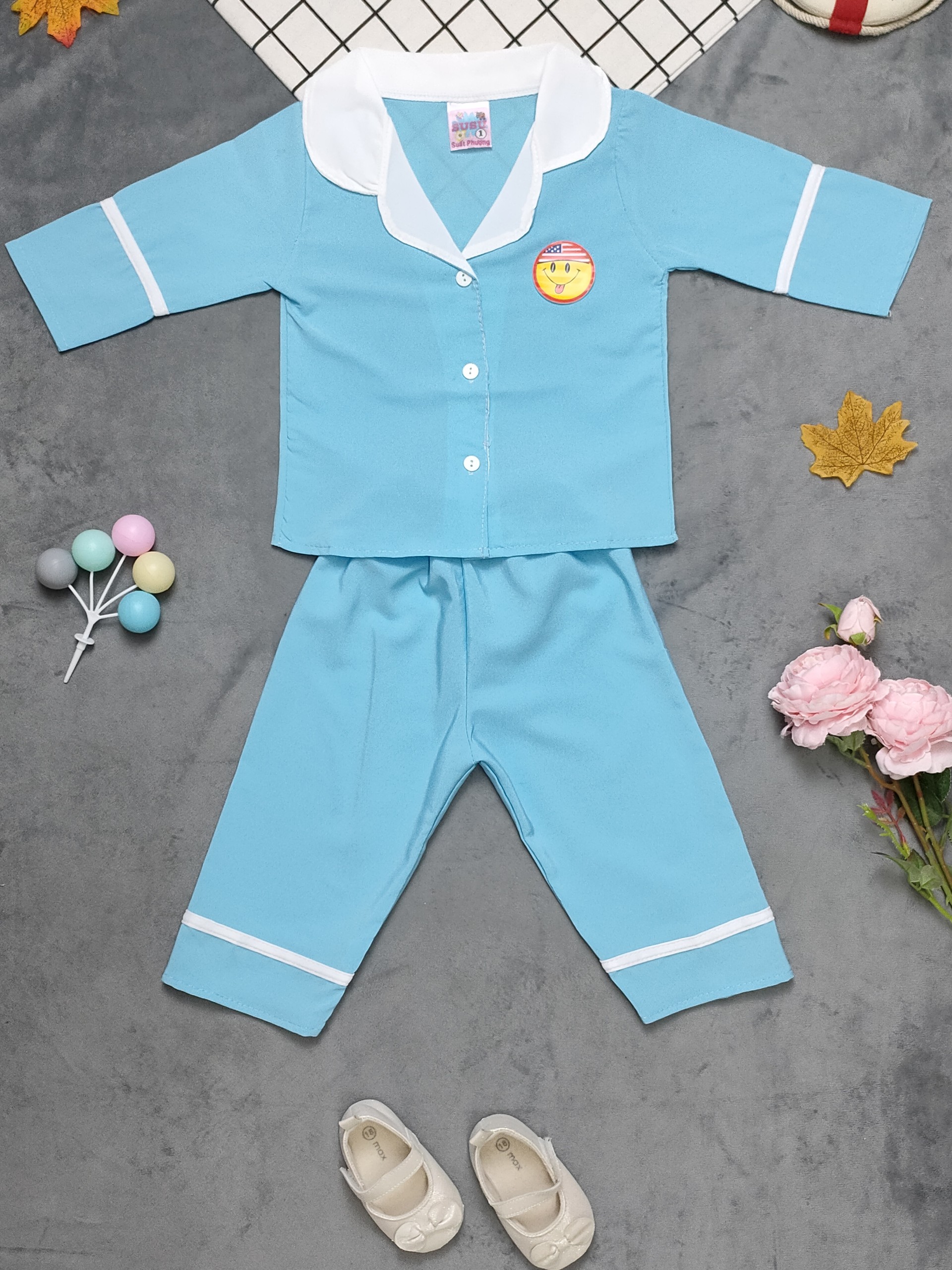 Bộ Pijama Tay Dài Màu Bé (6-14kg)