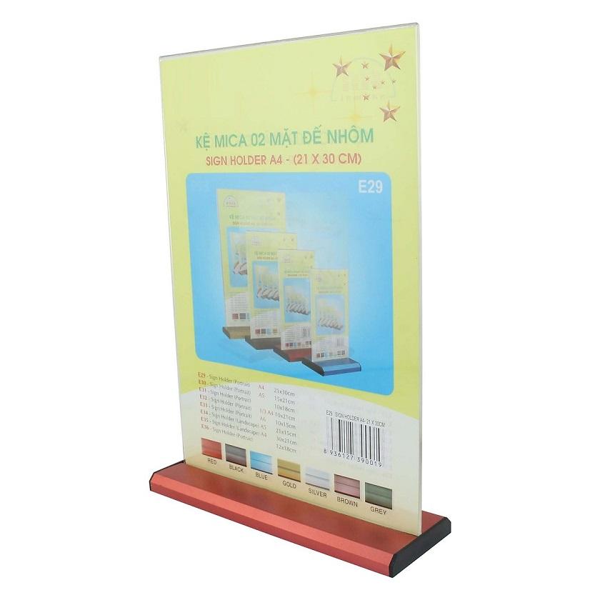 [HCM]Kệ mica 2 mặt A4 đứng đế lùa nhôm E29 kích thước 21x30 cm