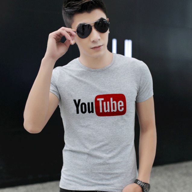 Áo Thun In Logo Youtube Màu Xám Ngắn Tay Cổ Tròn, Vài Dày Mịn Đẹp Bền Màu