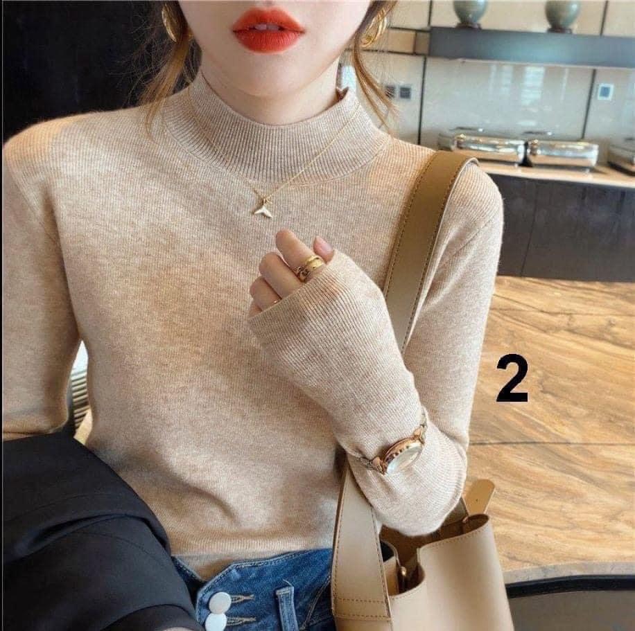Áo len tăm nữ dài tay mềm mịn co dãn, áo len cổ 3cm ôm body cho bạn nữ
