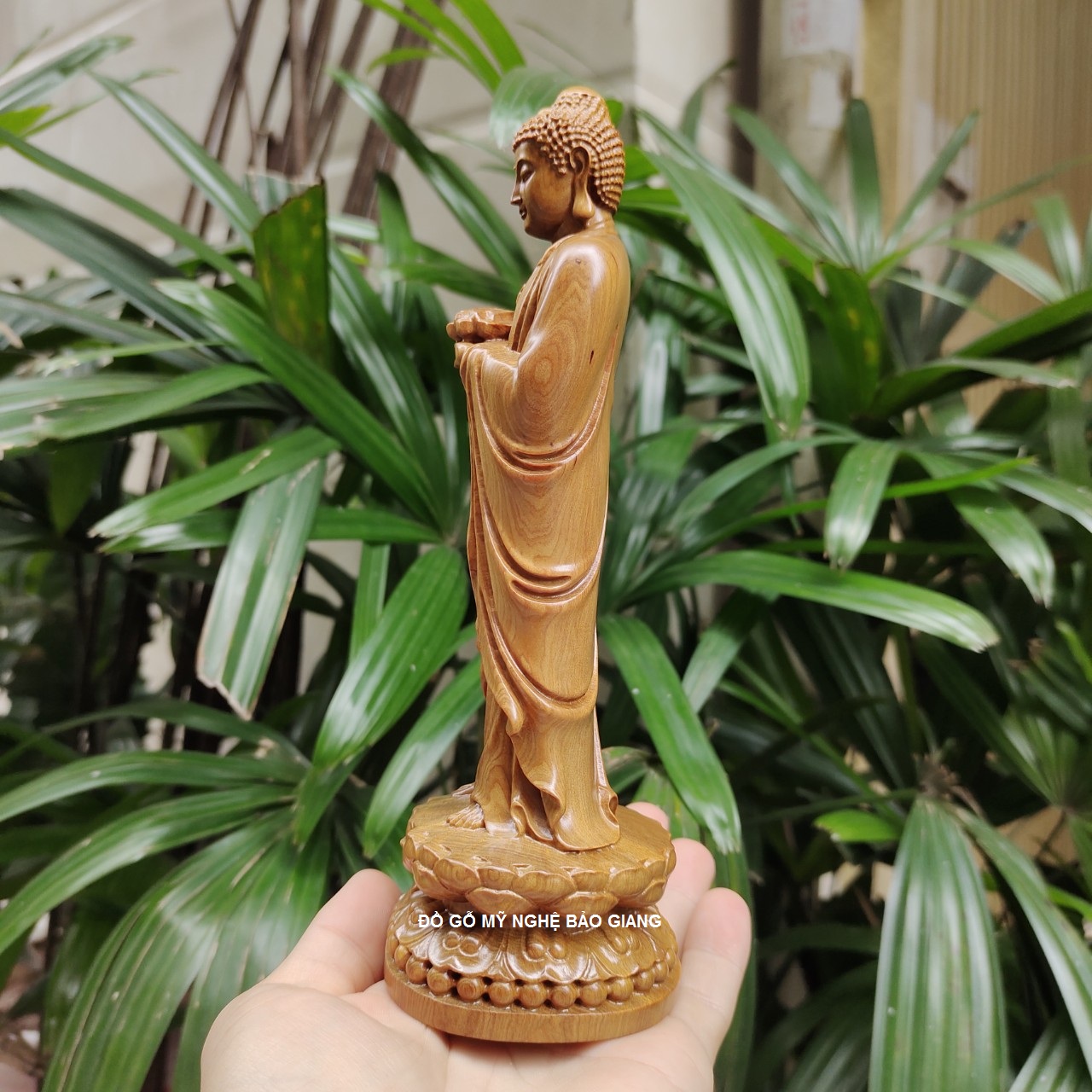 Tượng phật A Di Đà gỗ bách xanh cao 20 cm