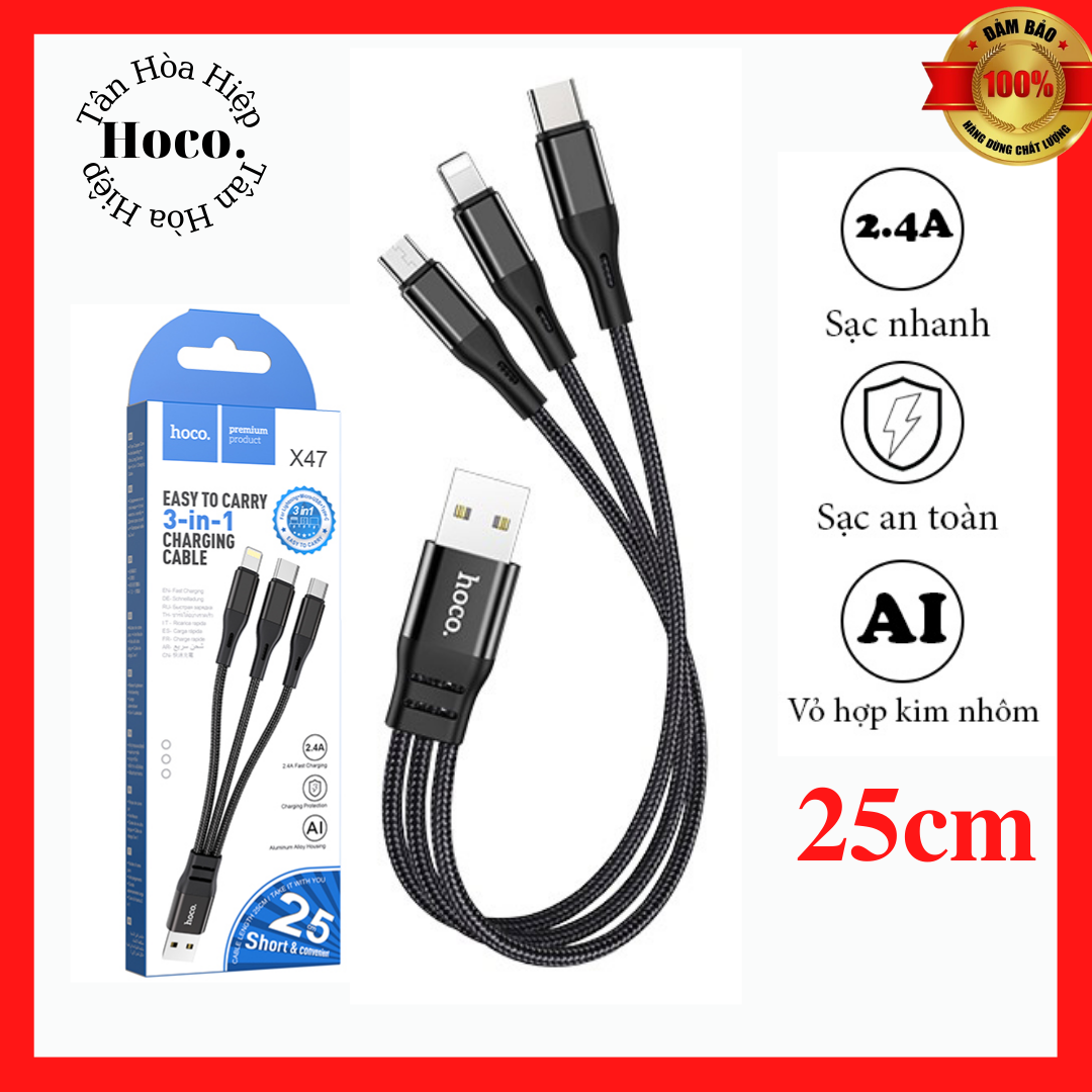  HoCo X47 3-pin type-C, micro-USB, lightning fast charging cable