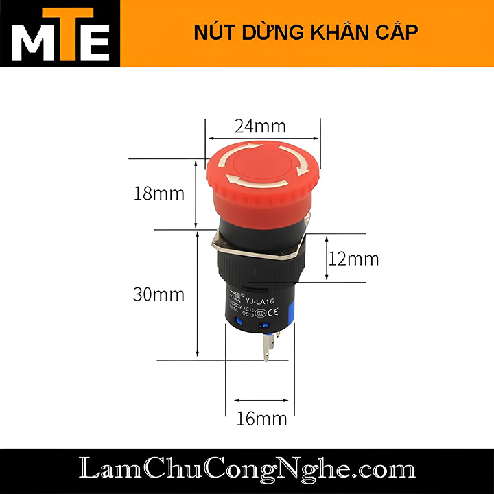 Nút nhấn dừng khẩn cấp Phi 16 250V 3A AB6