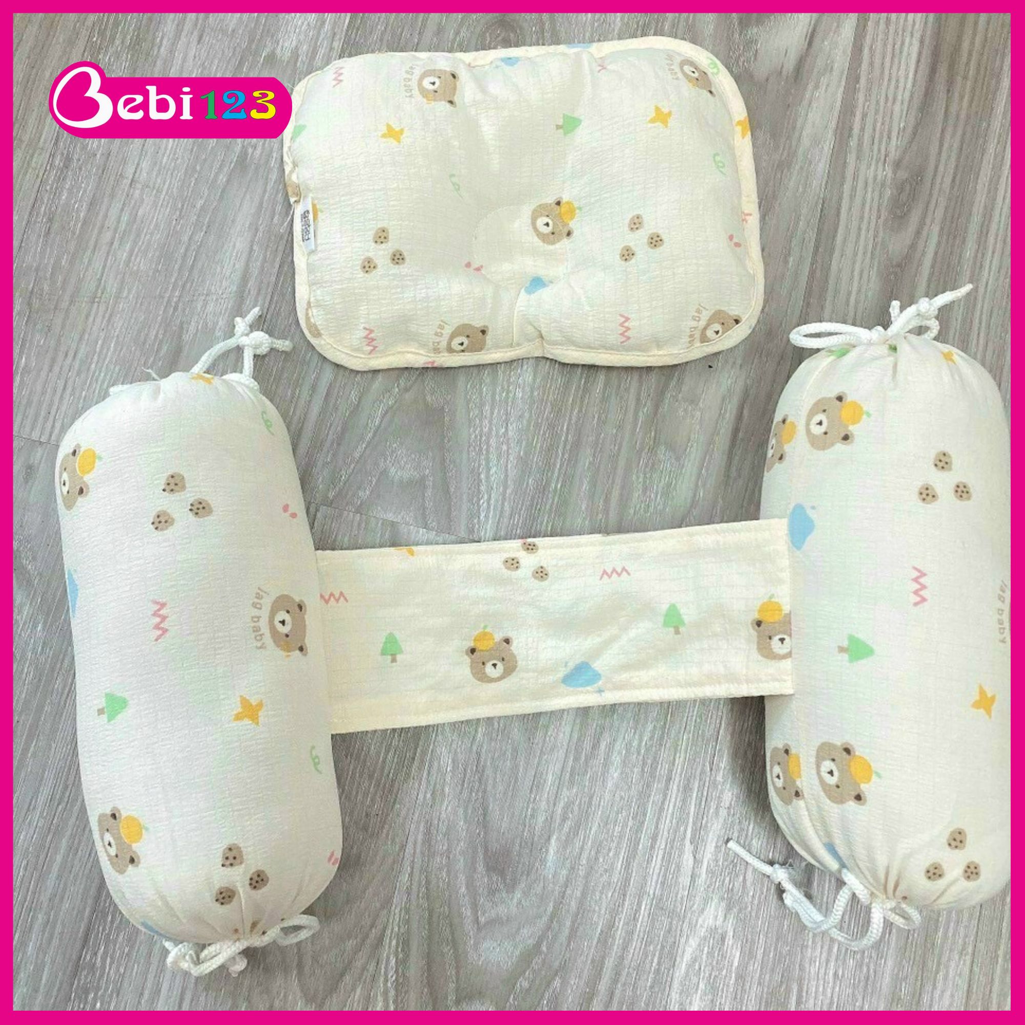 Bộ gối chặn Xốp, kèm gối nằm lõm Baby Bee cho bé