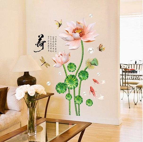 Decal dán tường Sen hồng- H59-flowerdecal-Scenedecal