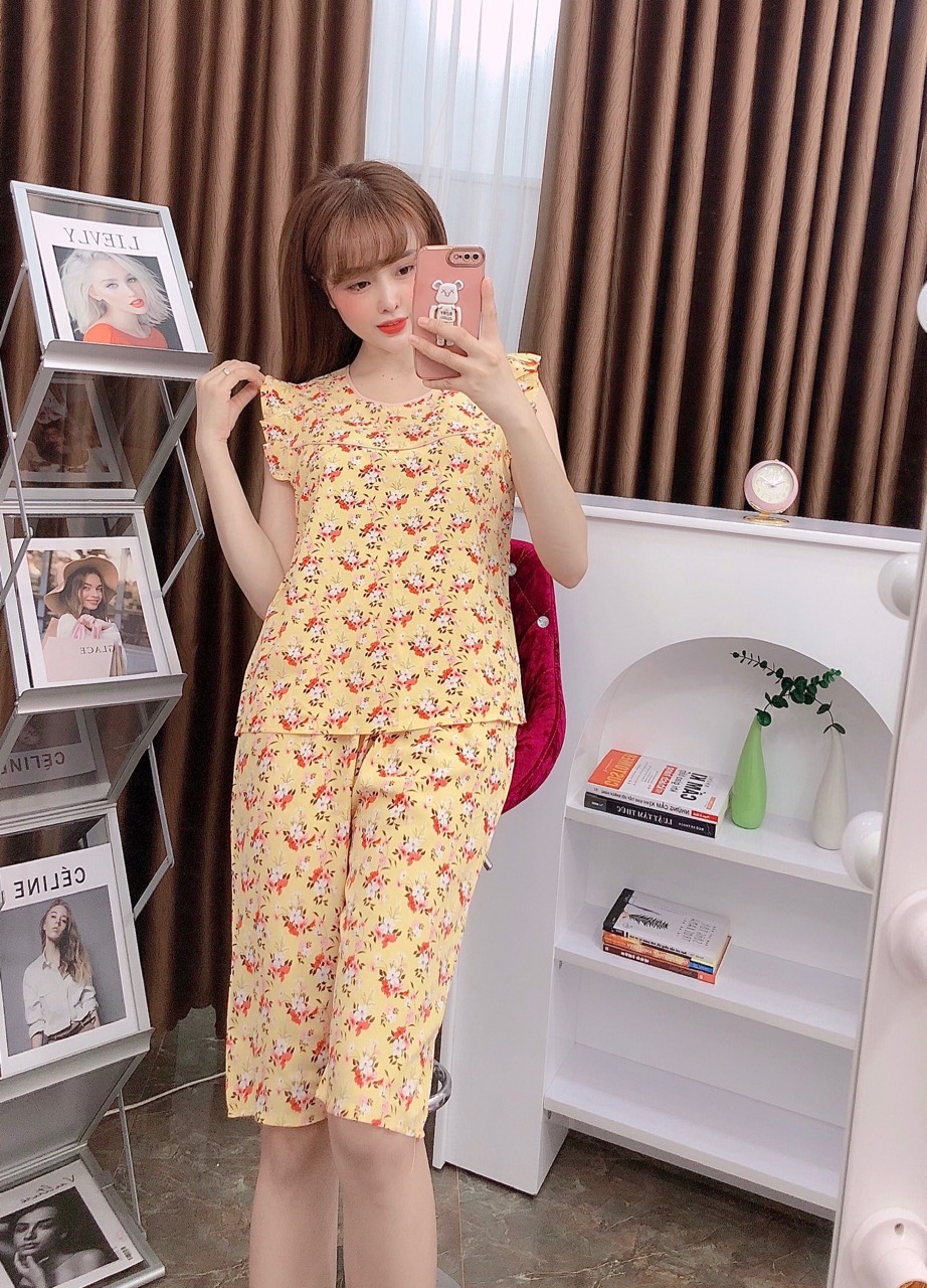 Đồ bộ lụa mặc nhà, bộ lụa hoa nhí mặc nhà