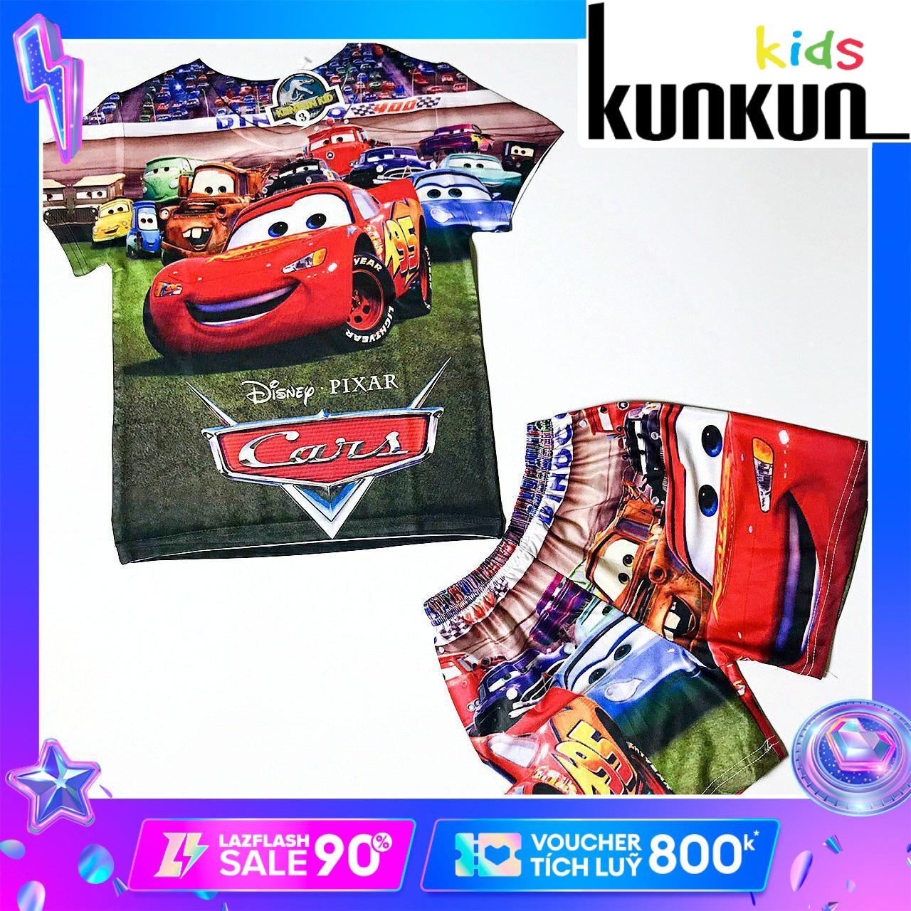 Quần áo bé trai Thun lạnh thoáng mát In 3D hoạt hình Xe Hơi Kunkun TP058 - Đồ bộ bế trai size đại dành cho bé từ 10kg -60kg