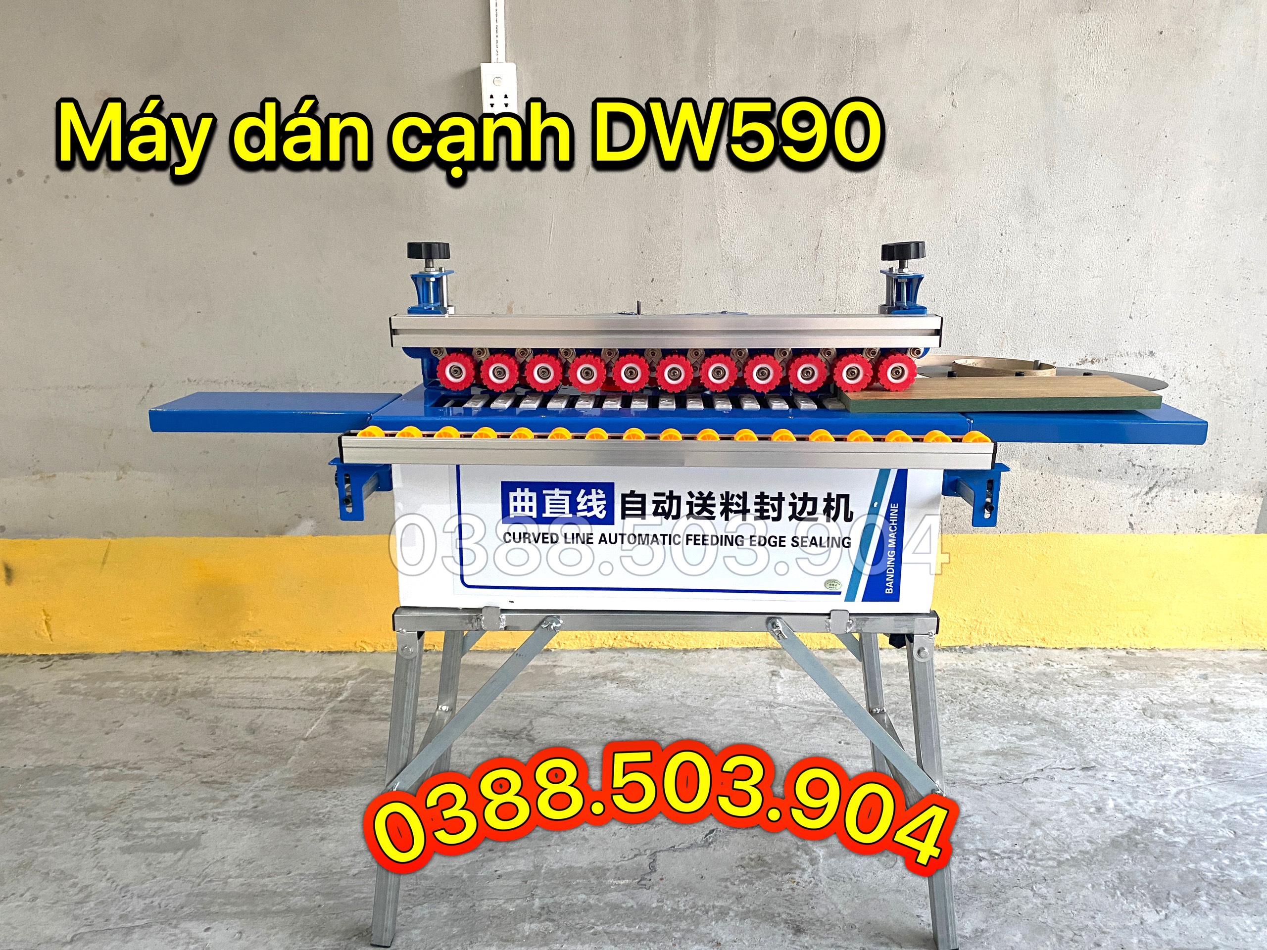 Máy dán cạnh DW590 3 chức năng ( dán, cắt chỉ khi hết ván, tự động đẩy phôi, 3 chế độ dán,...)