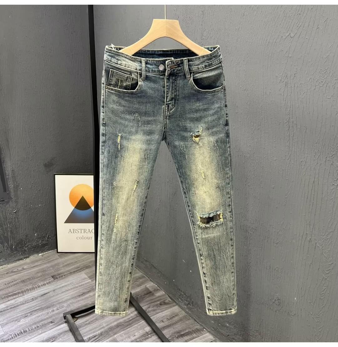Quần Jean Nam ( 2 Màu: Xanh-Đen ) Rách Gối