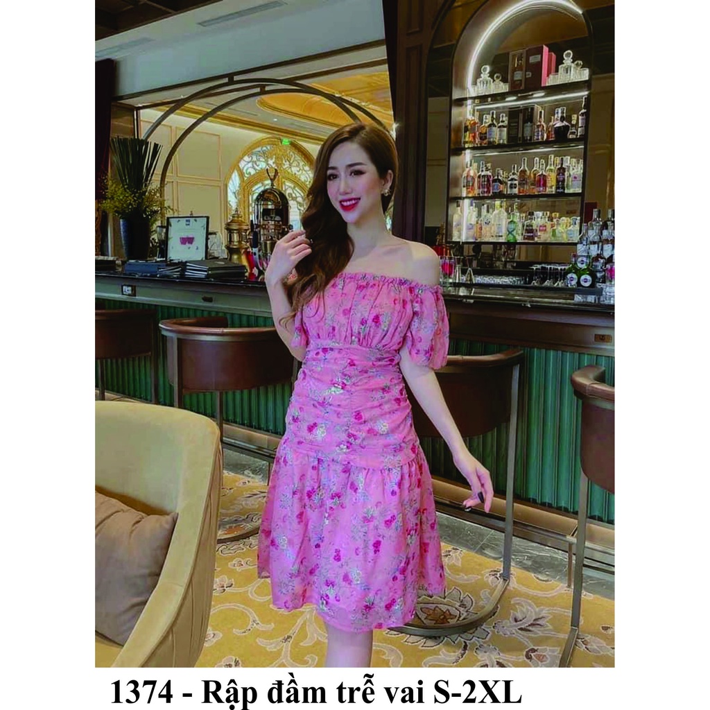 Rập giấy đầm trễ vai mã 1374