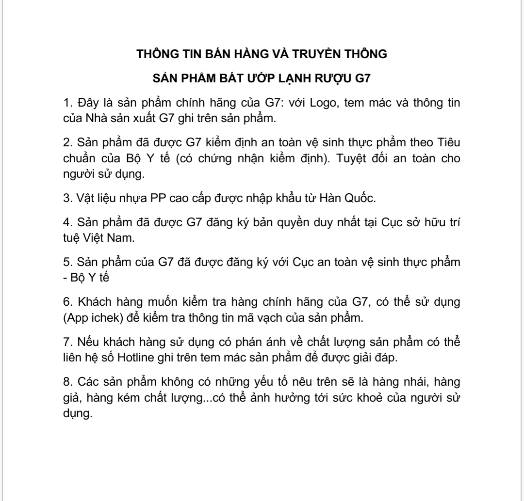 COMBO 10 BÁT ƯỚP LẠNH RƯỢU G7