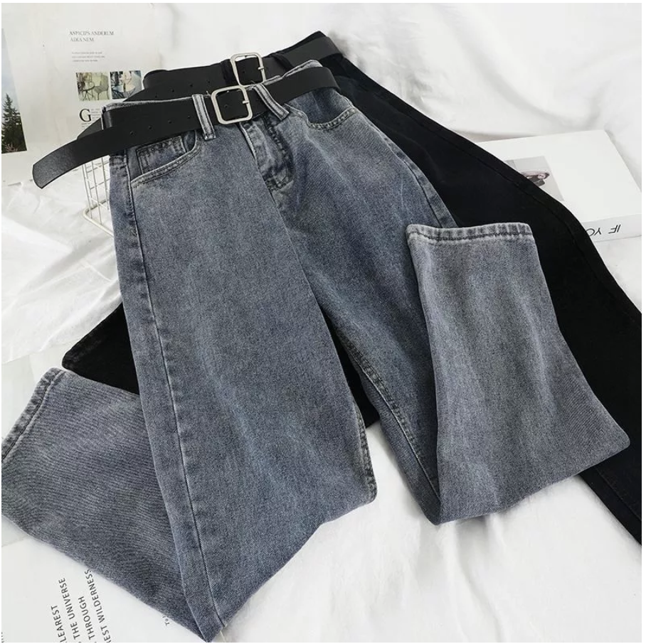 [HCM]QUẦN JEANS ỐNG SUÔNG MÀU XÁM LƯNG CAO TÔN DÁNG TRƠN DÀI CHẠM MẮT CÁ