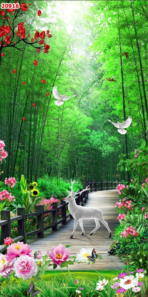 Tranh dán tường 3d phong cảnh thiên nhiên trang trí phòng khách phòng ngủ giá rẻ đẹp chất liệu decal pp keo sẵn bóc dán PA