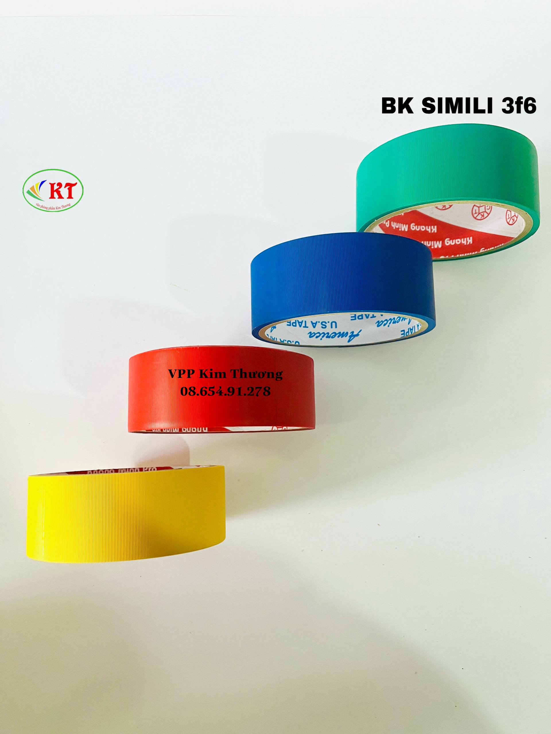 Băng keo simili dán gáy 3F6 (xanh dương, xanh lá, đỏ, vàng)