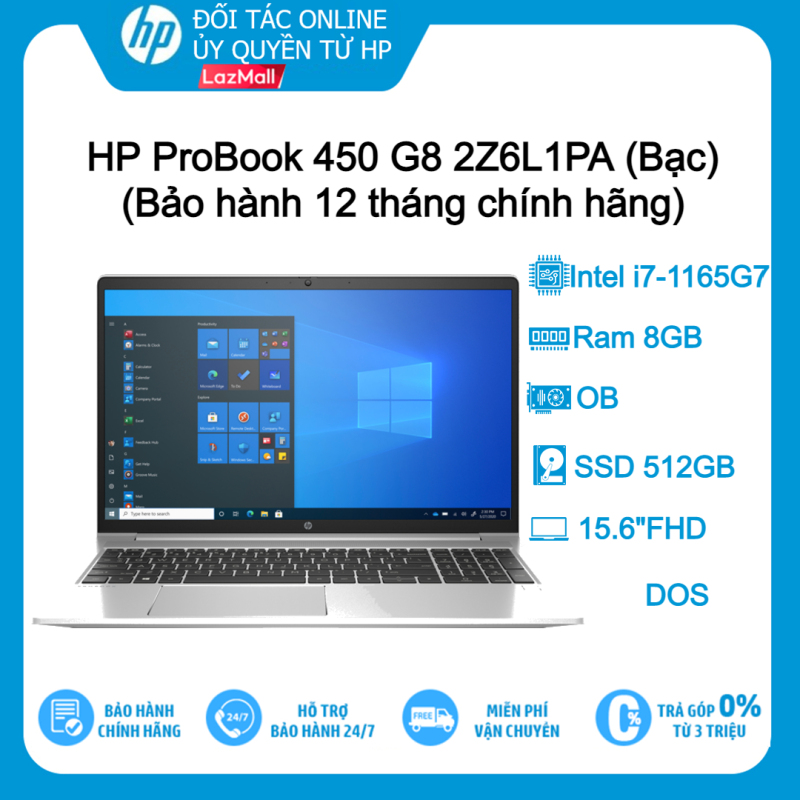 Laptop HP ProBook 450 G8 2Z6L1PA (Bạc) i7-1165G7| 8G| 512Gb| 15.6FHD| OB| Dos-Hàng chính hãng new 100%
