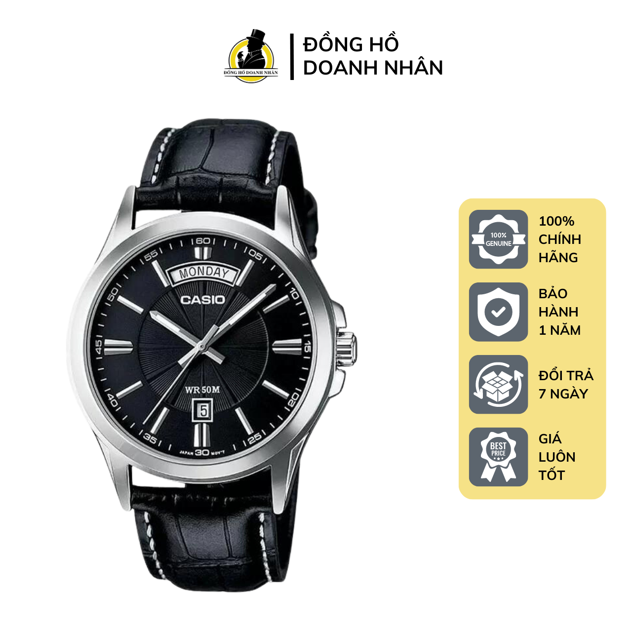 Đồng Hồ Nam Casio MTP-1381L-1A Dây Da Mặt Đen Kính Khoáng Size 39mm Chống Nước Bảo Hành 1 Năm Tại Đồng Hồ Doanh Nhân