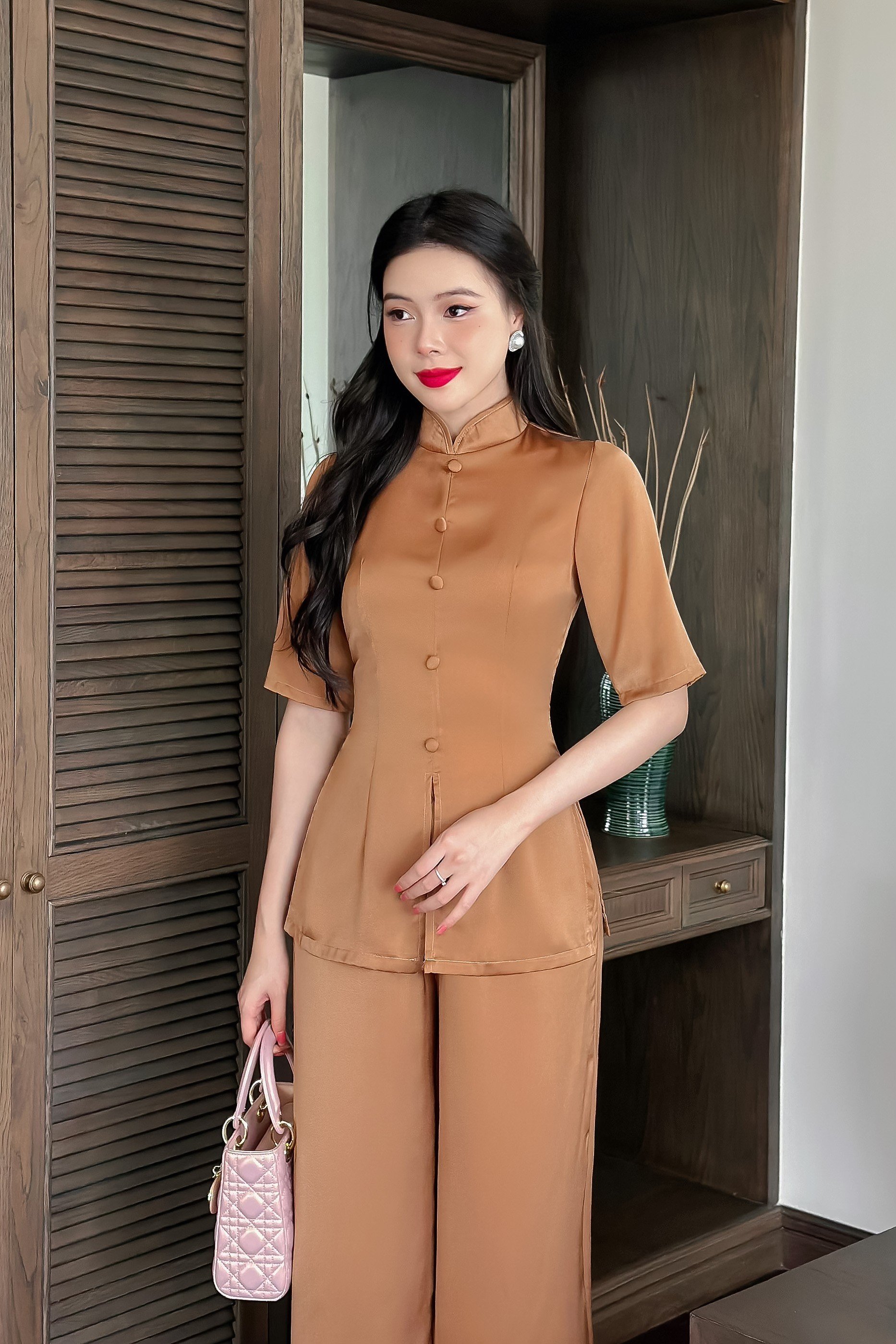 Đồ bộ đi lễ chùa set pháp phục nữ chất liệu lụa cao cấp - Pháp phục Mộc Lâm - PP19