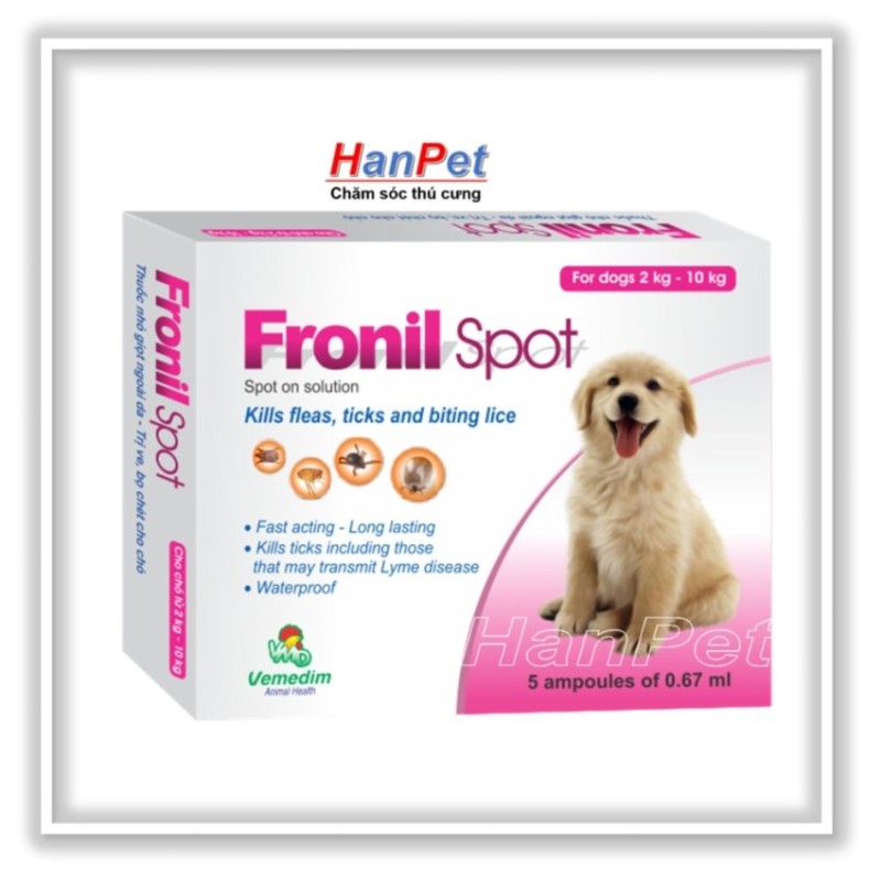 1 hộp 5 ống Thuốc nhỏ gáy trị ve rận FRONIL SPOT (dùng cho mọi loại chó) Hanapet 116