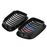 2pcs matte black m-color front grille for bmw e46 3 series 4 door 1998-2001 - intl