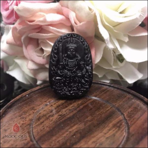 Mặt Dây Chuyền Đá Obsidian 8 Vị Phật Bổn Mạng Mệnh Thuỷ, Mộc 3.6x2.3cm (màu đen) - Ngọc Quý Gemstones