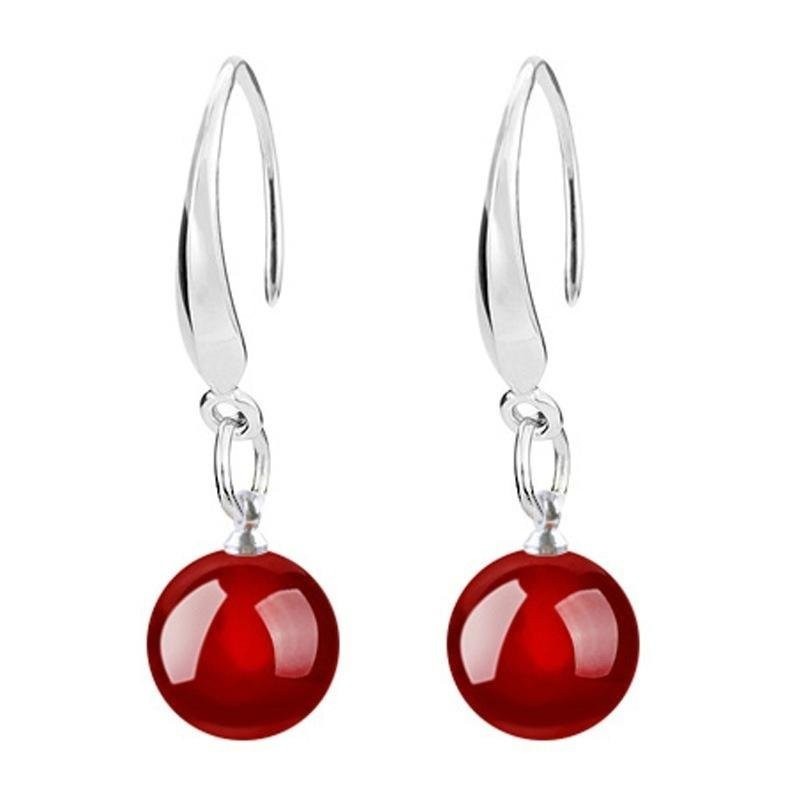 Bông Tai Nữ Bạc 925 Nữ Bông Tai Đỏ Bông Tai Đá Mã Não Đỏ Nữ Bông Tai Retro Trang Sức Bông Tai Đá Ruby (Màu Sắc Ngẫu Nhiên) -quốc tế