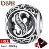 BAMOER Free Shpping Wholesale 925 Sterling Silver Alphabet S Letter Charm Charms fit Bracelets & Necklaces Fashion Jewelry PSC008-S