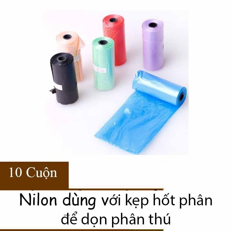 Nilon dọn phân cho chó Dùng với kẹp hốt phân - Bịch nilon hốt phân cho chó mèo - 10 Cuộn nilon không hộp