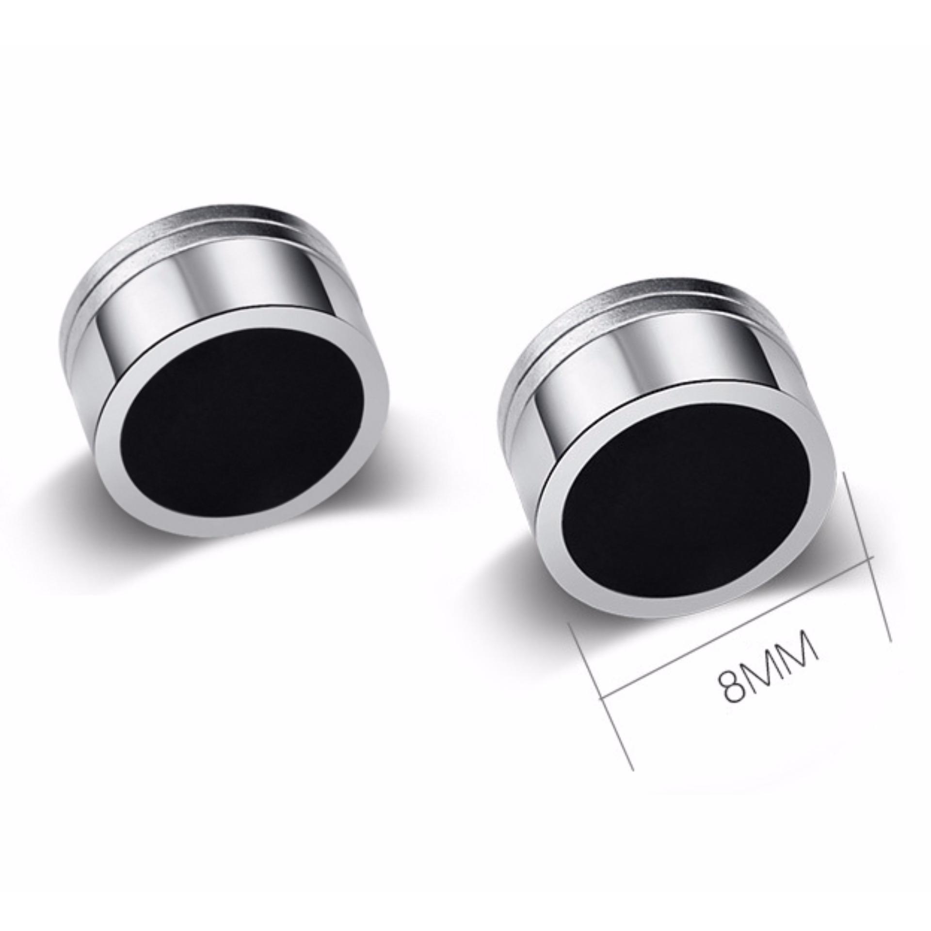 [HCM]Bộ 2 bông tai nam châm inox 8mm BNC01 (Màu Đen)