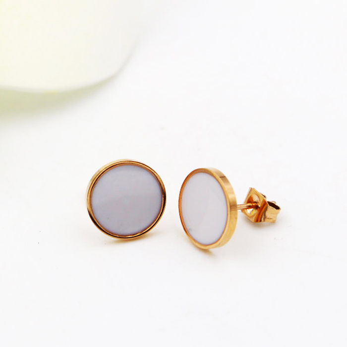 Bộ 2 bông tai Titan hình tròn 8mm BT245 (Màu đồng, tròng trắng)