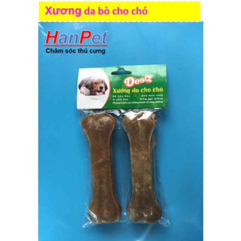 HN-Bộ 2 Xương ống da bò cho chó gặm - phù hợp với chó trên 7kg (hanpet 370) 15cm