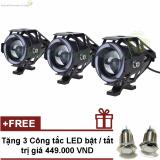 Bộ 3 đèn pha led cầu U7 trợ sáng đi phượt cho xe máy mô tô GreenNetworks (7 màu) + Tặng 3 công tắc