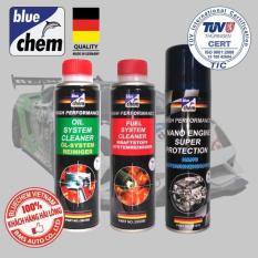 Bộ 3 sản phẩm Bluechem Làm sạch và Bảo vệ Động cơ Xăng ô tô 250ml tặng Móc khóa Bluechem