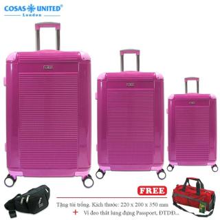Bộ 3 vali nhựa dẻo siêu nhẹ cần kéo Inox Cosas United khóa TSA size 20 24 thumbnail