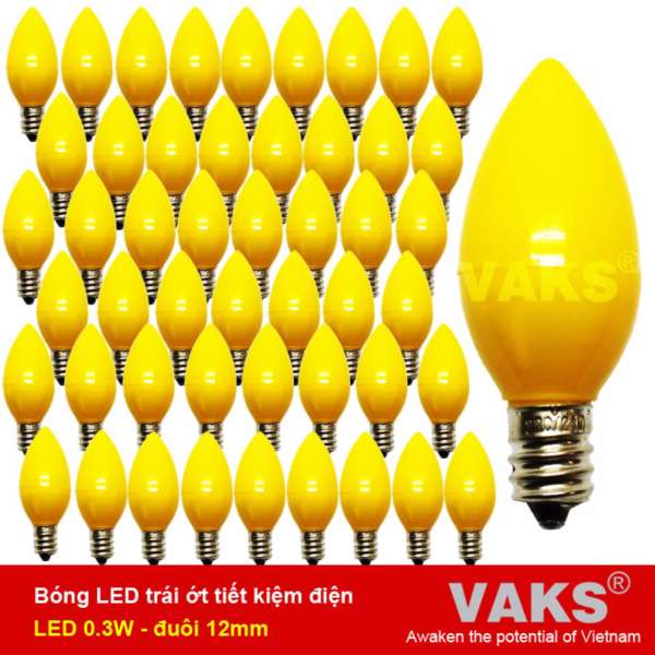 Bộ 50 bóng đèn led trái ớt tiết kiệm điện VAKS V-OTY (Vàng)