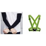 Bộ dây đai phượt phản quang đi xe máy vàng và găng tay chống nắng hở ngón đen