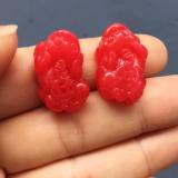 Bộ mặt dây chuyền tỳ hưu đá cẩm thạch đỏ cho nam & nữ (Đỏ rượu vang)