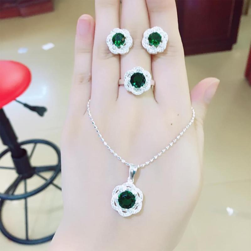 Bộ Trang Sức Bạc Nữ Hoa Anh Thảo Xanh Lá Chất Liệu Bạc Cao Cấp BẢO TÍN