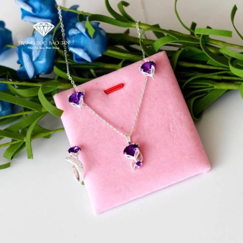 Bộ Trang Sức Bạc Nữ Thiên Hồ Tím (Dây Chuyền + Bông Tai + Nhẫn) Chất Liệu Bạc Ta Cao Cấp - Thương Hiệu BẢO TÍN