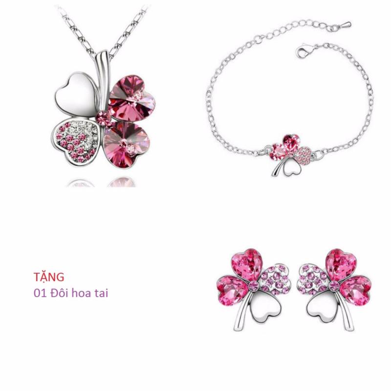 Bộ trang sức cỏ 4 lá may mắn (Hồng nhung)