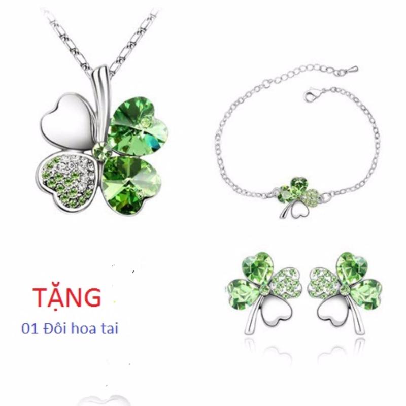 Bộ trang sức cỏ 4 lá may mắn (xanh lá cây)